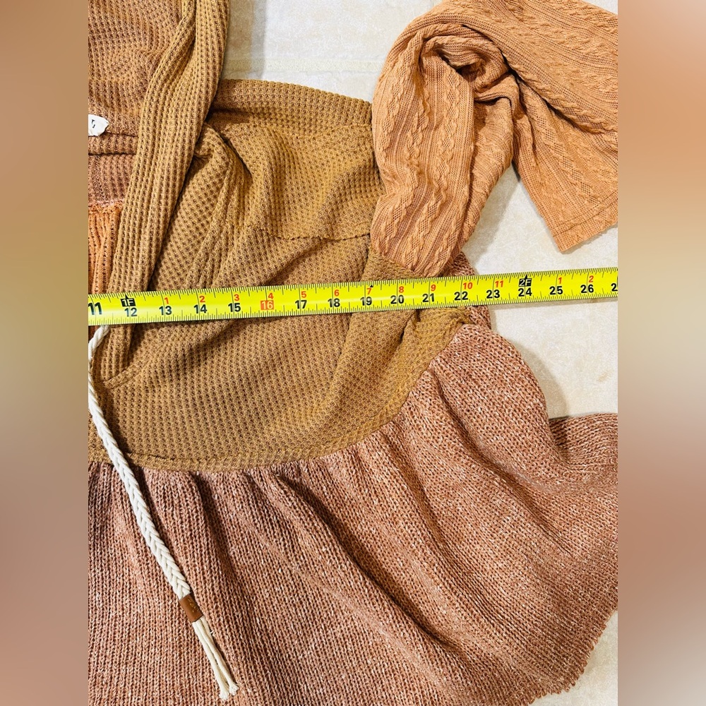 POL Hooded sweater top S Brown Textured Tassels Bohemian Hippie Festival Casual - Picture 6 of 9